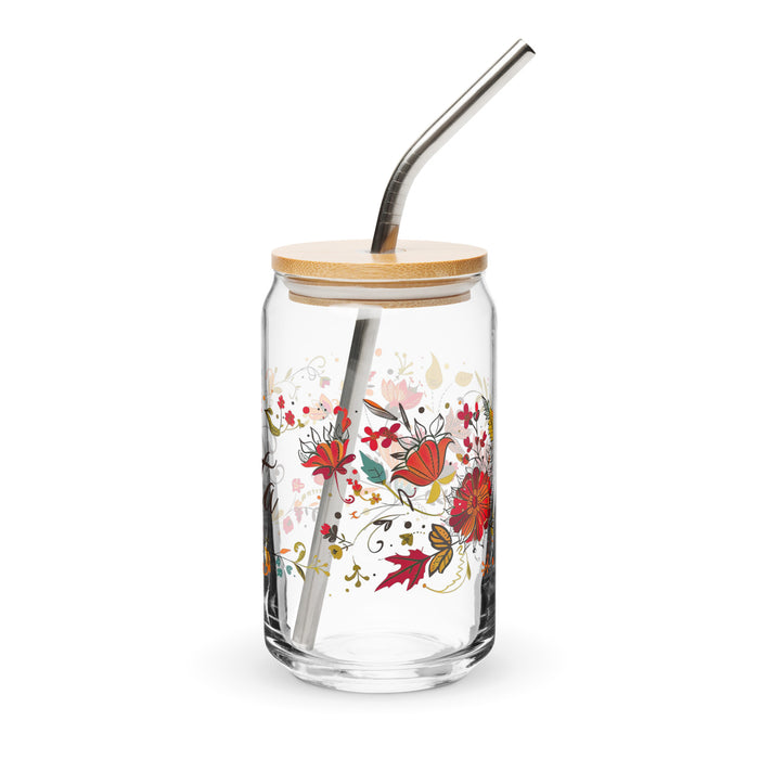 Pièce d'art exclusive Berta en verre en forme de canette pour la maison, le bureau, le travail, la fierté mexicaine et espagnole, tasse cadeau, verre de calligraphie unique en son genre | B20