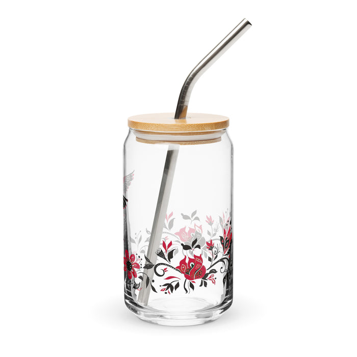 Pièce d'art exclusive Berta en verre en forme de canette pour la maison, le bureau, le travail, la fierté mexicaine et espagnole, tasse cadeau, verre de calligraphie unique en son genre | B24