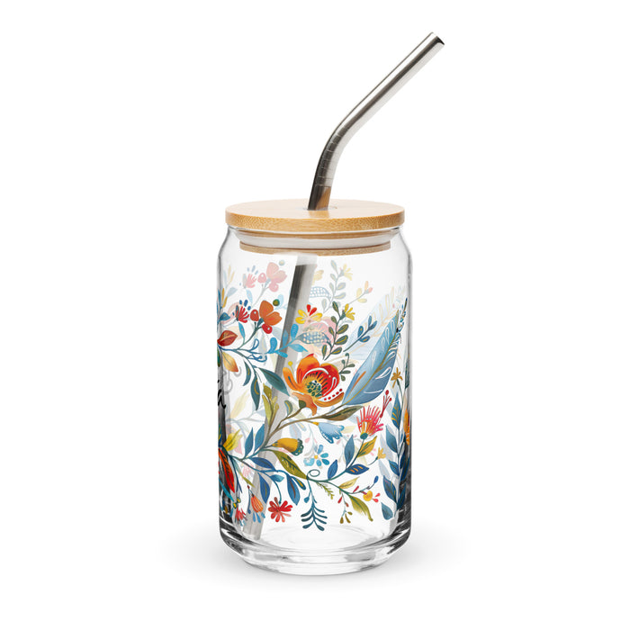 Pièce d'art exclusive Bianca en verre en forme de canette pour la maison, le bureau, le travail, la fierté mexicaine et espagnole, tasse cadeau, verre de calligraphie unique en son genre | B13