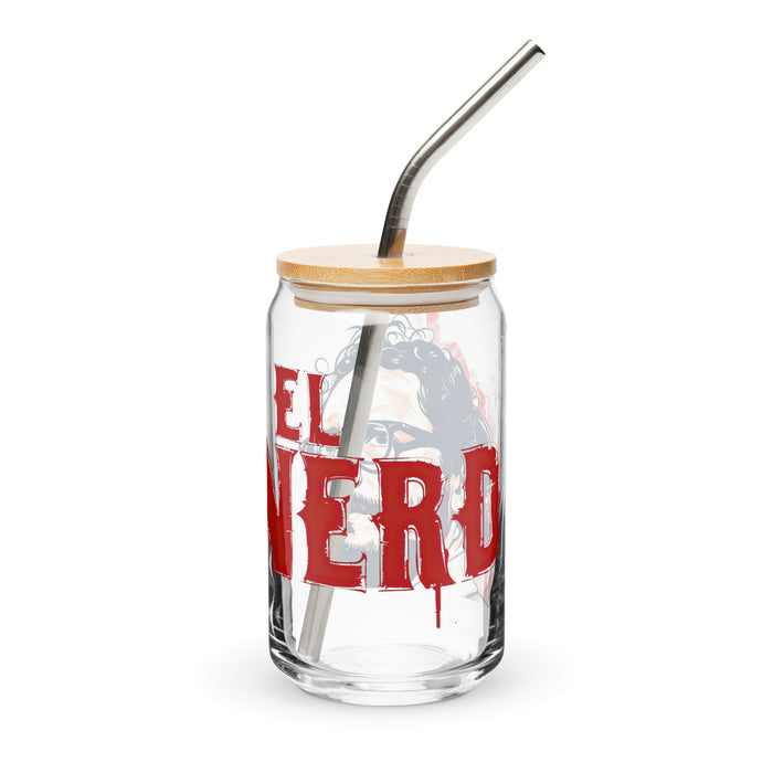 El Nerd Exclusive Art Piece Can-Shaped Glass Home Office Work Mexican Spanish Pride Gift Cup One-Of-A-Kind Calligraphy Glass | E4