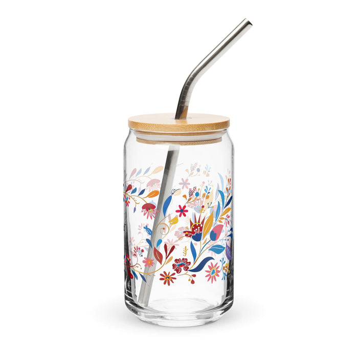 El Trendy Pièce d'art exclusive en verre en forme de canette Bureau à domicile Travail Tasse cadeau de fierté espagnole mexicaine Verre de calligraphie unique en son genre | E6