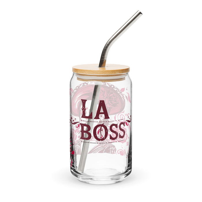 Pièce d'art exclusive La Boss en verre en forme de canette pour le travail à domicile, le bureau, la fierté mexicaine et espagnole, tasse cadeau en verre de calligraphie unique en son genre | L7