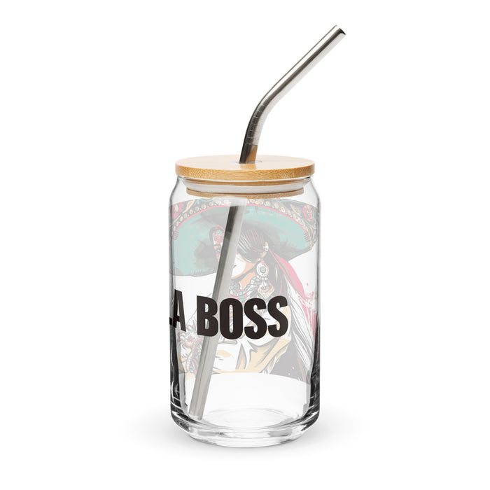 La Boss Exclusive Art Piece Can-Shaped Glass Home Office Work Mexican Spanish Pride Gift Cup One-Of-A-Kind Calligraphy Glass | L22