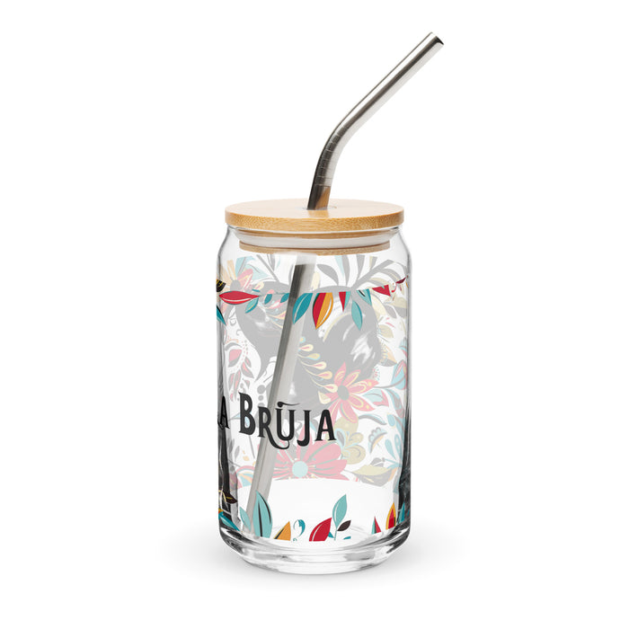 La Bruja Exclusive Art Piece Can-Shaped Glass Home Office Work Mexican Spanish Pride Gift Cup One-Of-A-Kind Calligraphy Glass | L3