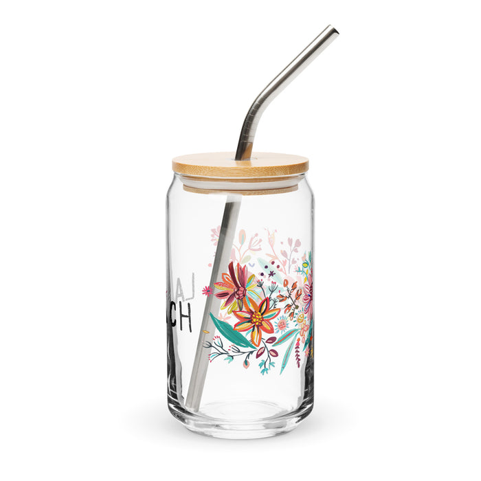 La Coach Exclusive Art Piece Can-Shaped Glass Home Office Work Mexican Spanish Pride Gift Cup One-Of-A-Kind Calligraphy Glass | L3