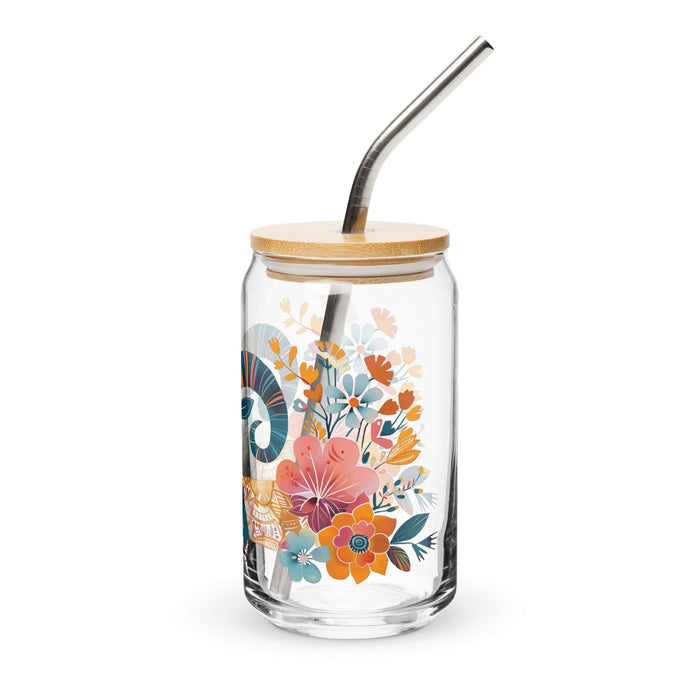 El Aries Pièce d'art exclusive en verre en forme de canette Bureau à domicile Travail Tasse cadeau de fierté espagnole mexicaine Verre de calligraphie unique en son genre | E12