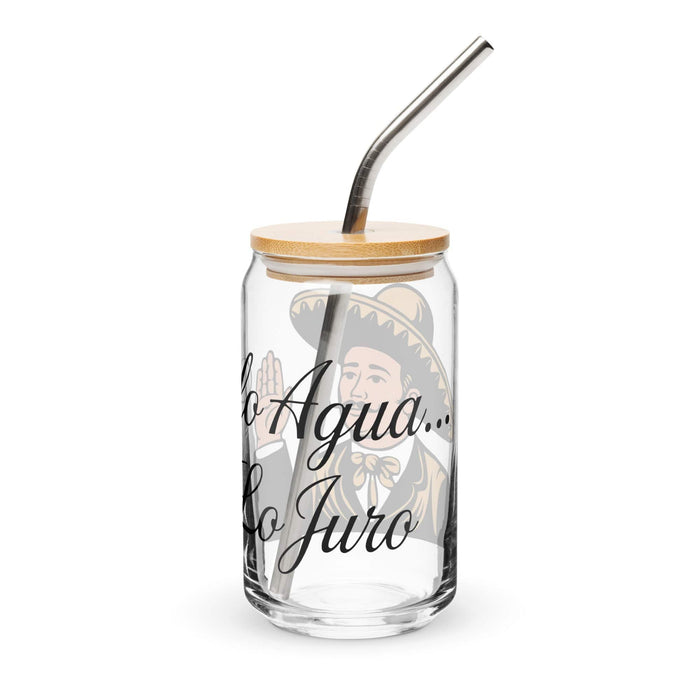 Solo Agua Lo Juro Exclusive Art Piece Can-Shaped Glass Home Office Work Mexican Spanish Pride Gift Cup One-Of-A-Kind Calligraphy Glass | S16