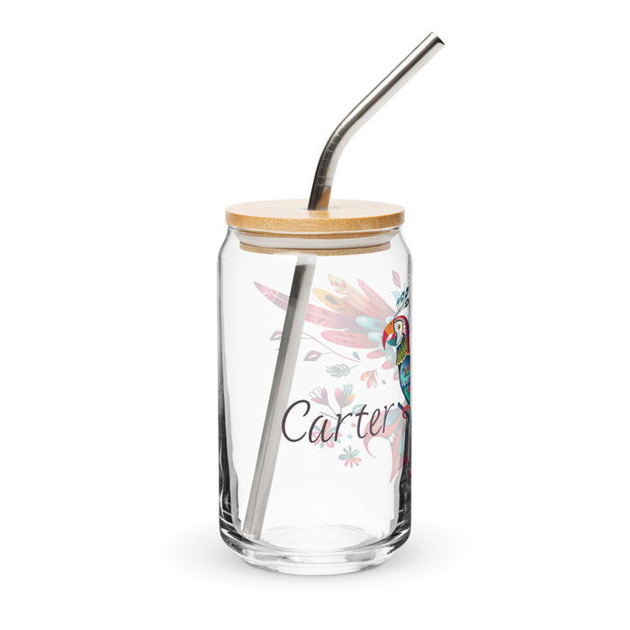 Carter Exclusive Name Art Piece Can-Shaped Glass Home Office Work Mexican Spanish Pride Gift Cup One-Of-A-Kind Calligraphy Glass | C15