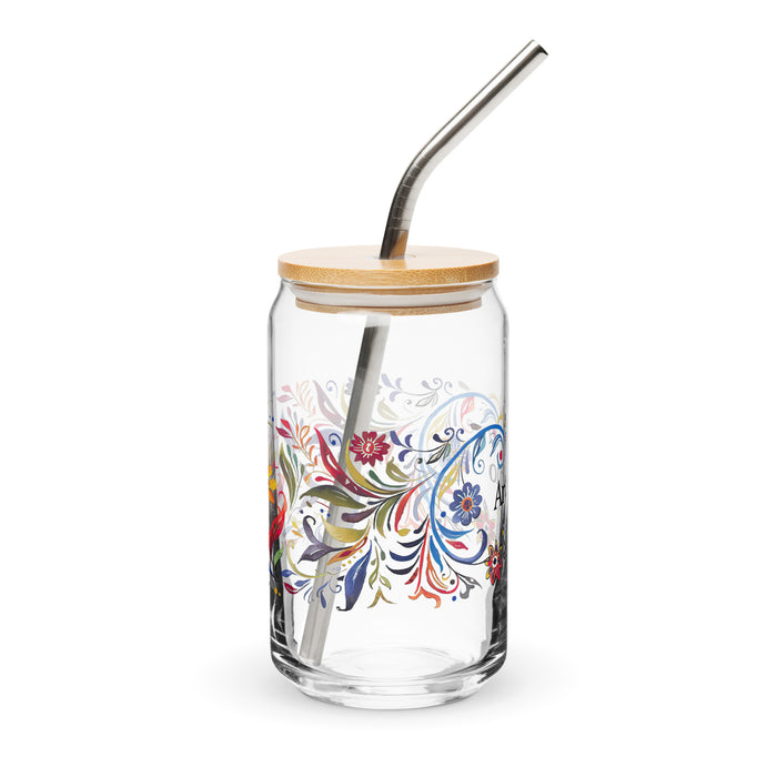 Pièce d'art exclusive avec nom d'Antonio en verre en forme de canette pour la maison, le bureau, le travail, la fierté mexicaine et espagnole, tasse cadeau, verre de calligraphie unique en son genre | A13