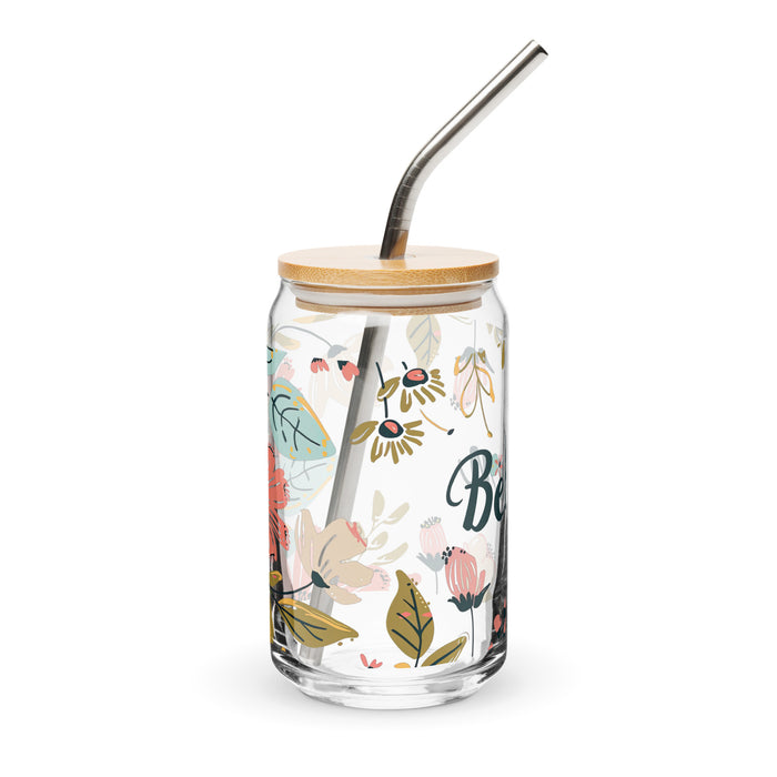 Pièce d'art exclusive avec nom de Belén en verre en forme de canette pour la maison, le bureau, le travail, la fierté mexicaine et espagnole, tasse cadeau, verre de calligraphie unique en son genre | B19