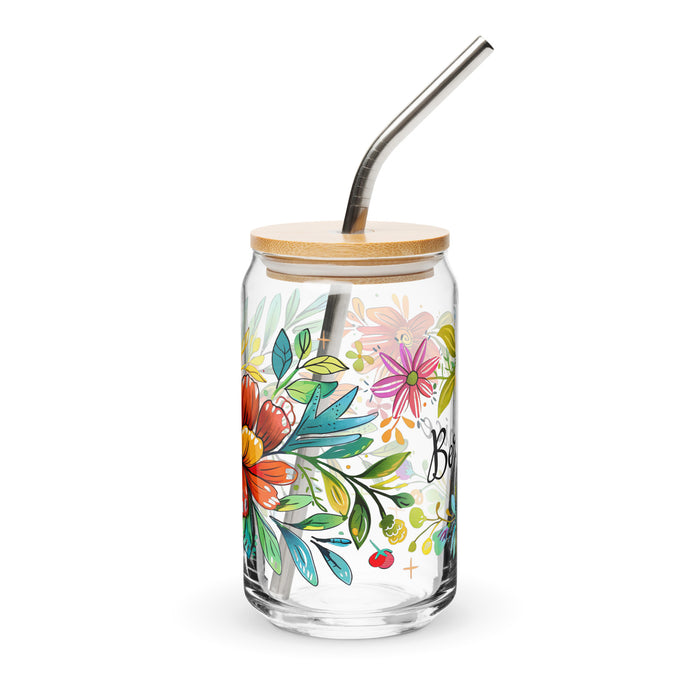 Pièce d'art exclusive avec nom de Berenice en verre en forme de canette pour la maison, le bureau, le travail, la fierté mexicaine et espagnole, tasse cadeau, verre de calligraphie unique en son genre | B21