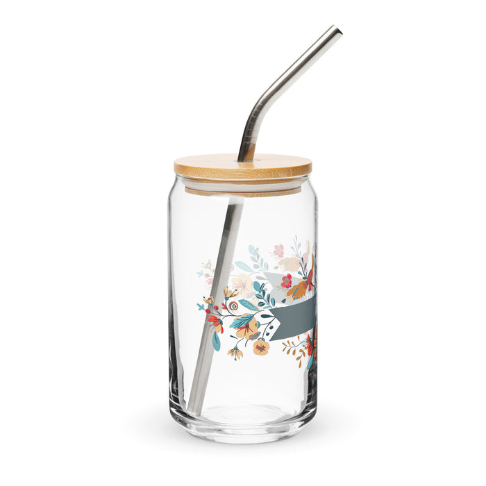 Pièce d'art exclusive Berta en verre en forme de canette pour la maison, le bureau, le travail, la fierté mexicaine et espagnole, tasse cadeau, verre de calligraphie unique en son genre | B2