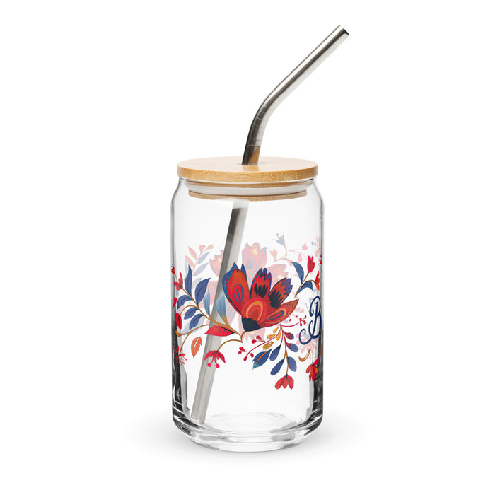 Pièce d'art exclusive Berta en verre en forme de canette pour la maison, le bureau, le travail, la fierté mexicaine et espagnole, tasse cadeau, verre de calligraphie unique en son genre | B9