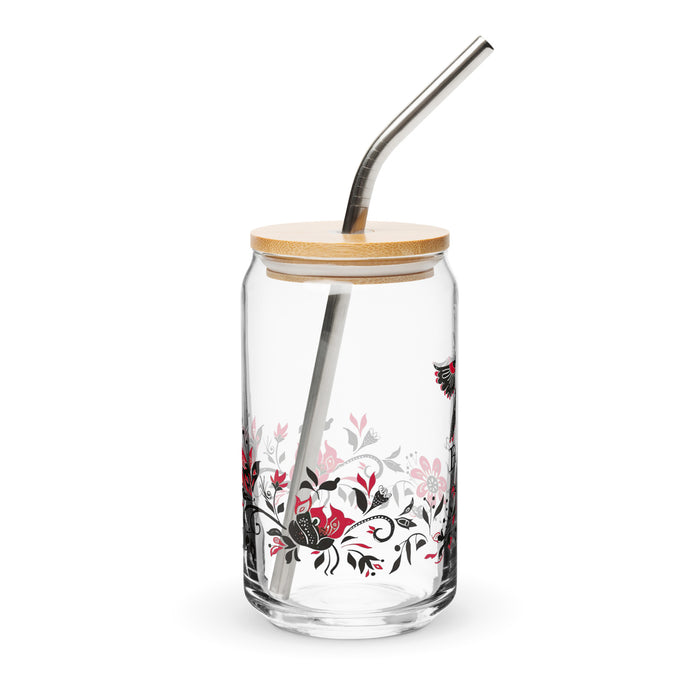 Pièce d'art exclusive Berta en verre en forme de canette pour la maison, le bureau, le travail, la fierté mexicaine et espagnole, tasse cadeau, verre de calligraphie unique en son genre | B24