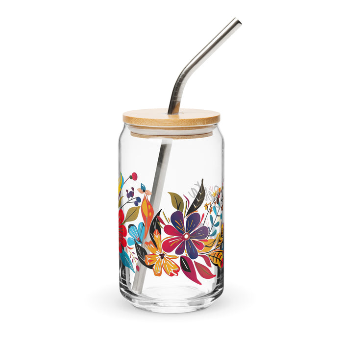 Pièce d'art exclusive Berta en verre en forme de canette pour la maison, le bureau, le travail, la fierté mexicaine et espagnole, tasse cadeau, verre de calligraphie unique en son genre | B25