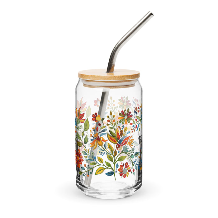 Pièce d'art exclusive Bianca en verre en forme de canette pour la maison, le bureau, le travail, la fierté mexicaine et espagnole, tasse cadeau, verre de calligraphie unique en son genre | B5