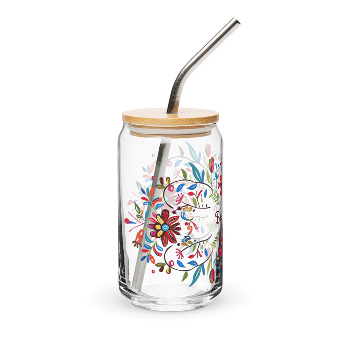 Pièce d'art exclusive de Brandon en verre en forme de canette pour le travail à domicile, le bureau, la fierté mexicaine et espagnole, tasse cadeau, verre de calligraphie unique en son genre | B19