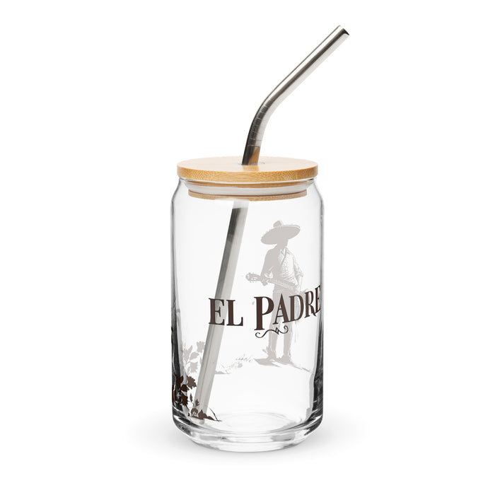 El Padre Exclusive Art Piece Can-Shaped Glass Home Office Work Mexican Spanish Pride Gift Cup One-Of-A-Kind Calligraphy Glass | E3