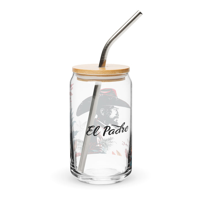 El Padre Exclusive Art Piece Can-Shaped Glass Home Office Work Mexican Spanish Pride Gift Cup One-Of-A-Kind Calligraphy Glass | E11