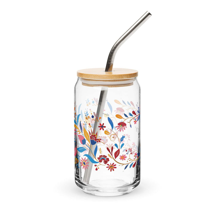 El Trendy Pièce d'art exclusive en verre en forme de canette Bureau à domicile Travail Tasse cadeau de fierté espagnole mexicaine Verre de calligraphie unique en son genre | E6