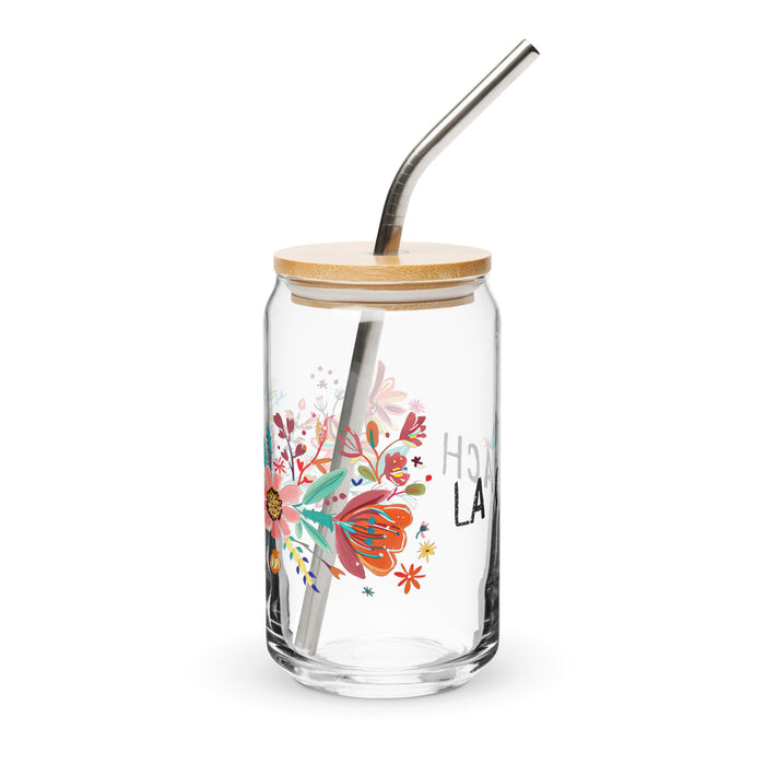 La Coach Exclusive Art Piece Can-Shaped Glass Home Office Work Mexican Spanish Pride Gift Cup One-Of-A-Kind Calligraphy Glass | L3