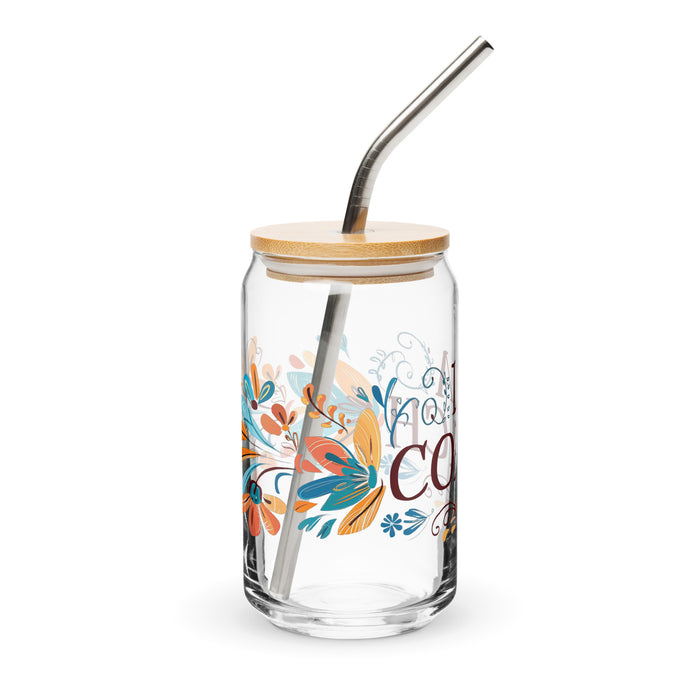 La Coach Exclusive Art Piece Can-Shaped Glass Home Office Work Mexican Spanish Pride Gift Cup One-Of-A-Kind Calligraphy Glass | L14