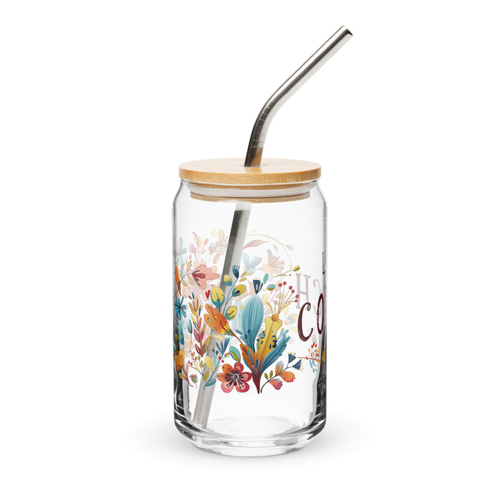 La Coach Exclusive Art Piece Can-Shaped Glass Home Office Work Mexican Spanish Pride Gift Cup One-Of-A-Kind Calligraphy Glass | L16