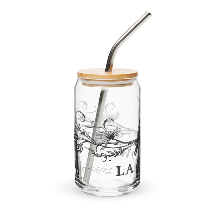 La Crow Exclusive Art Piece Can-Shaped Glass Home Office Work Mexican Spanish Pride Gift Cup One-Of-A-Kind Calligraphy Glass | L2