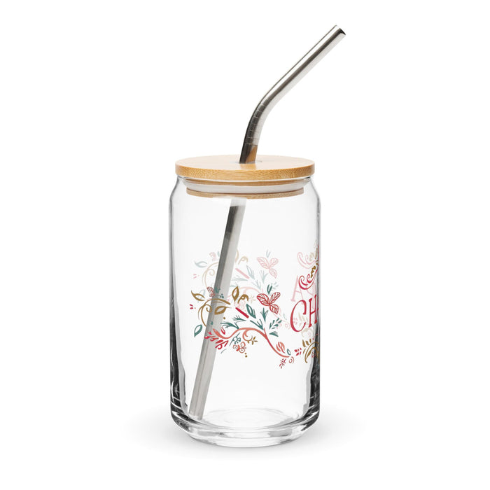 El Champa Pièce d'art exclusive en verre en forme de canette Bureau à domicile Travail Tasse cadeau de fierté espagnole mexicaine Verre de calligraphie unique en son genre | E20