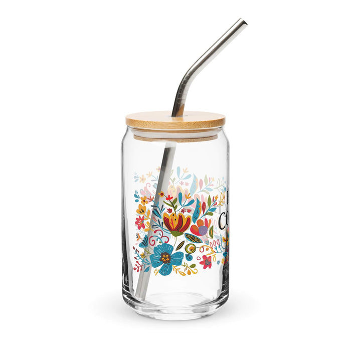 El Coach Exclusive Art Piece Can-Shaped Glass Home Office Work Mexican Spanish Pride Gift Cup One-Of-A-Kind Calligraphy Glass | E30