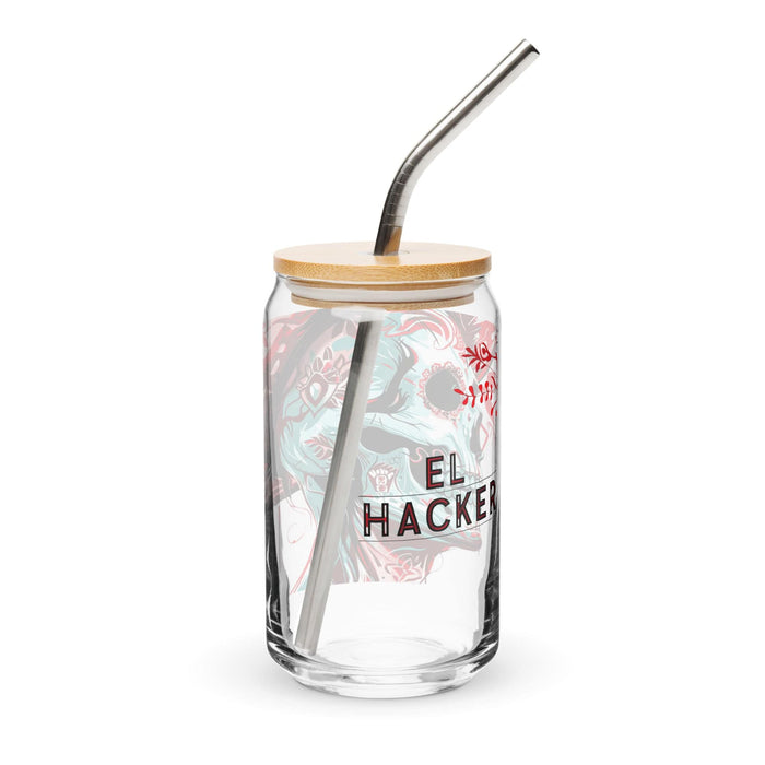 El Hacker Exclusive Art Piece Can-Shaped Glass Home Office Work Mexican Spanish Pride Gift Cup One-Of-A-Kind Calligraphy Glass | E4