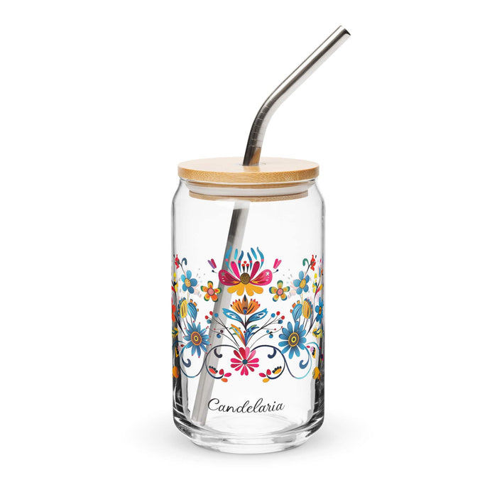 Candelaria Exclusive Name Art Piece Can-Shaped Glass Home Office Work Mexican Spanish Pride Gift Cup One-Of-A-Kind Calligraphy Glass | C16 Mexicada 16 oz With Lid & Straw