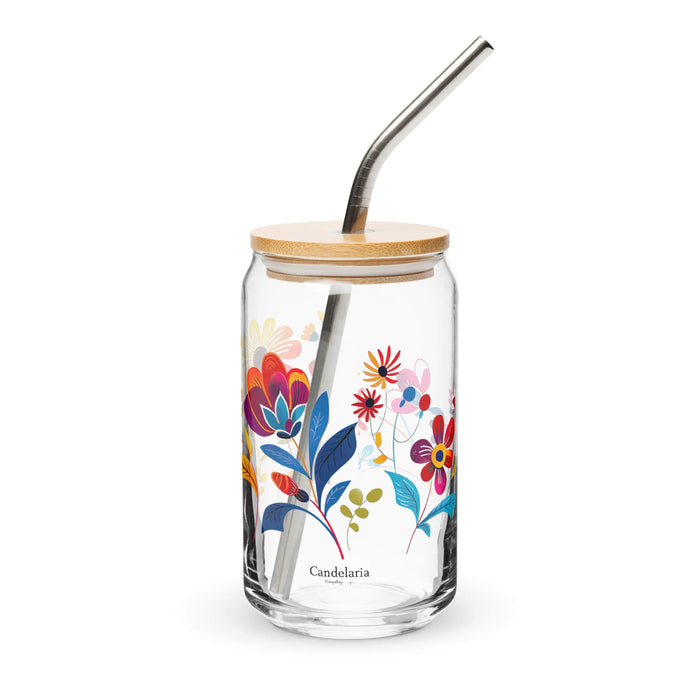 Candelaria Exclusive Name Art Piece Can-Shaped Glass Home Office Work Mexican Spanish Pride Gift Cup One-Of-A-Kind Calligraphy Glass | C20 Mexicada 16 oz With Lid & Straw