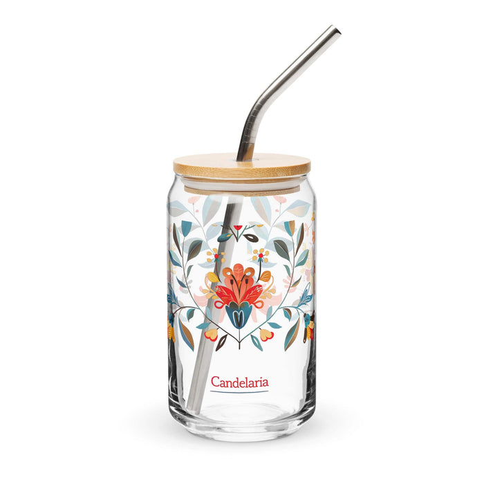 Candelaria Exclusive Name Art Piece Can-Shaped Glass Home Office Work Mexican Spanish Pride Gift Cup One-Of-A-Kind Calligraphy Glass | C3 Mexicada 16 oz With Lid & Straw