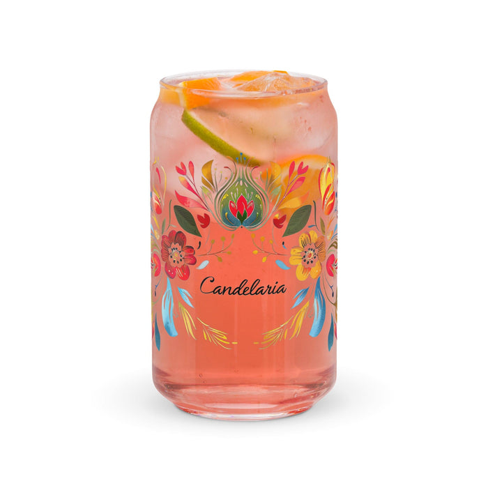 Candelaria Exclusive Name Art Piece Can-Shaped Glass Home Office Work Mexican Spanish Pride Gift Cup One-Of-A-Kind Calligraphy Glass | C5 Mexicada