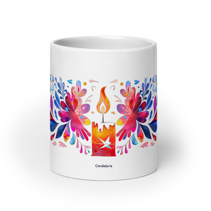 Candelaria Exclusive Name Art Piece Home Office Work Coffee Mug Mexican Spanish Pride Gift Cup One-Of-A-Kind Calligraphy White Glossy Mug | C1 Mexicada