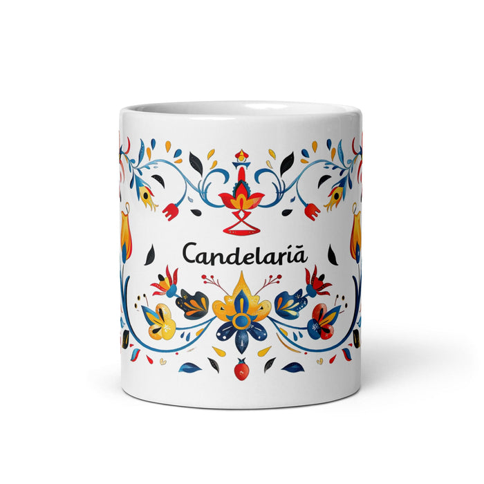 Candelaria Exclusive Name Art Piece Home Office Work Coffee Mug Mexican Spanish Pride Gift Cup One-Of-A-Kind Calligraphy White Glossy Mug | C10 Mexicada