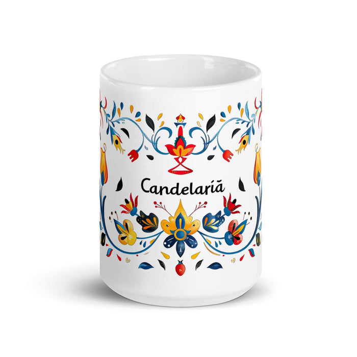 Candelaria Exclusive Name Art Piece Home Office Work Coffee Mug Mexican Spanish Pride Gift Cup One-Of-A-Kind Calligraphy White Glossy Mug | C10 Mexicada