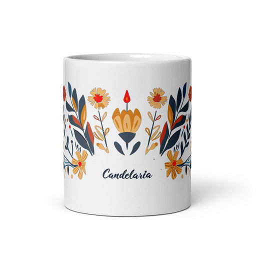 Candelaria Exclusive Name Art Piece Home Office Work Coffee Mug Mexican Spanish Pride Gift Cup One-Of-A-Kind Calligraphy White Glossy Mug | C13 Mexicada