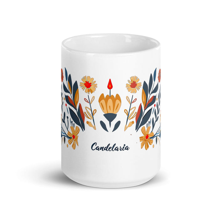 Candelaria Exclusive Name Art Piece Home Office Work Coffee Mug Mexican Spanish Pride Gift Cup One-Of-A-Kind Calligraphy White Glossy Mug | C13 Mexicada