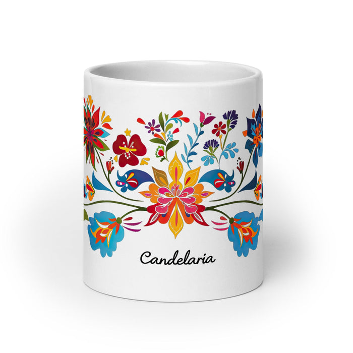 Candelaria Exclusive Name Art Piece Home Office Work Coffee Mug Mexican Spanish Pride Gift Cup One-Of-A-Kind Calligraphy White Glossy Mug | C14 Mexicada