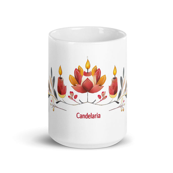 Candelaria Exclusive Name Art Piece Home Office Work Coffee Mug Mexican Spanish Pride Gift Cup One-Of-A-Kind Calligraphy White Glossy Mug | C15 Mexicada