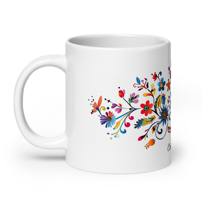 Candelaria Exclusive Name Art Piece Home Office Work Coffee Mug Mexican Spanish Pride Gift Cup One-Of-A-Kind Calligraphy White Glossy Mug | C16 Mexicada