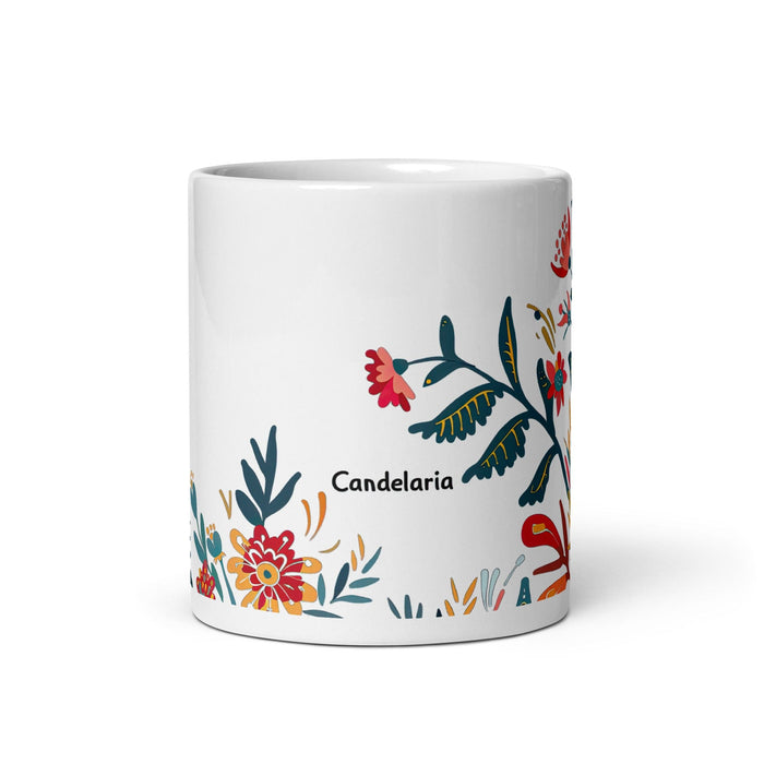 Candelaria Exclusive Name Art Piece Home Office Work Coffee Mug Mexican Spanish Pride Gift Cup One-Of-A-Kind Calligraphy White Glossy Mug | C17 Mexicada