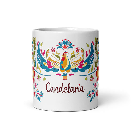 Candelaria Exclusive Name Art Piece Home Office Work Coffee Mug Mexican Spanish Pride Gift Cup One-Of-A-Kind Calligraphy White Glossy Mug | C18 Mexicada