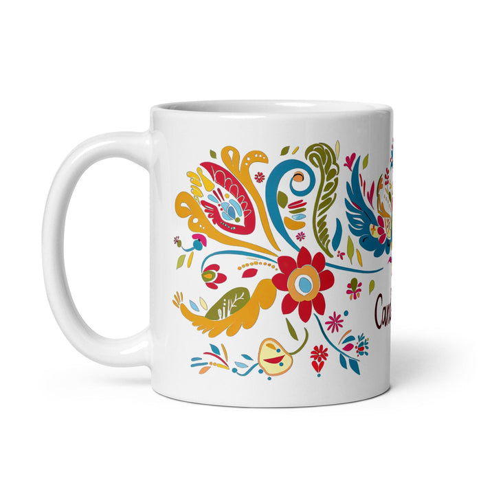 Candelaria Exclusive Name Art Piece Home Office Work Coffee Mug Mexican Spanish Pride Gift Cup One-Of-A-Kind Calligraphy White Glossy Mug | C18 Mexicada