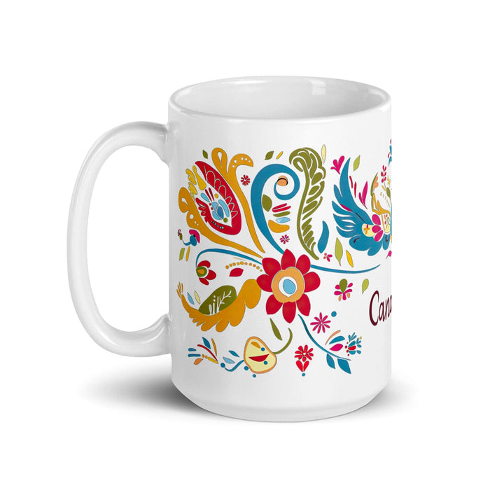 Candelaria Exclusive Name Art Piece Home Office Work Coffee Mug Mexican Spanish Pride Gift Cup One-Of-A-Kind Calligraphy White Glossy Mug | C18 Mexicada