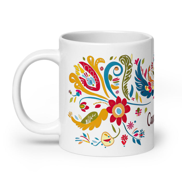 Candelaria Exclusive Name Art Piece Home Office Work Coffee Mug Mexican Spanish Pride Gift Cup One-Of-A-Kind Calligraphy White Glossy Mug | C18 Mexicada