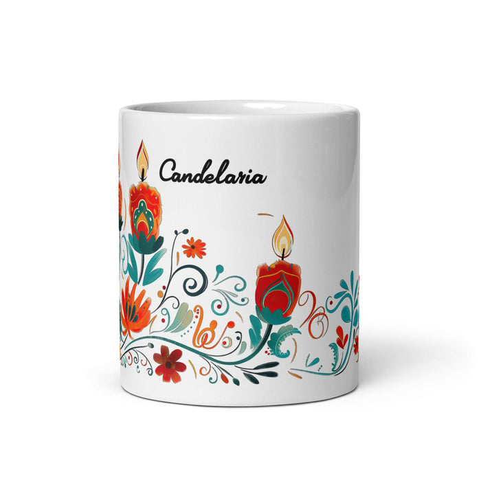 Candelaria Exclusive Name Art Piece Home Office Work Coffee Mug Mexican Spanish Pride Gift Cup One-Of-A-Kind Calligraphy White Glossy Mug | C19 Mexicada