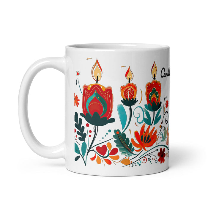 Candelaria Exclusive Name Art Piece Home Office Work Coffee Mug Mexican Spanish Pride Gift Cup One-Of-A-Kind Calligraphy White Glossy Mug | C19 Mexicada